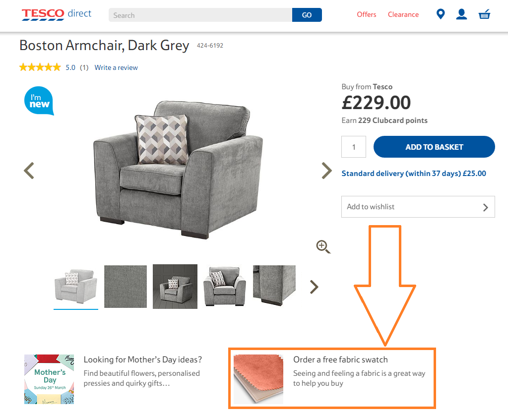 Tesco Product Page - Swatch Ordering